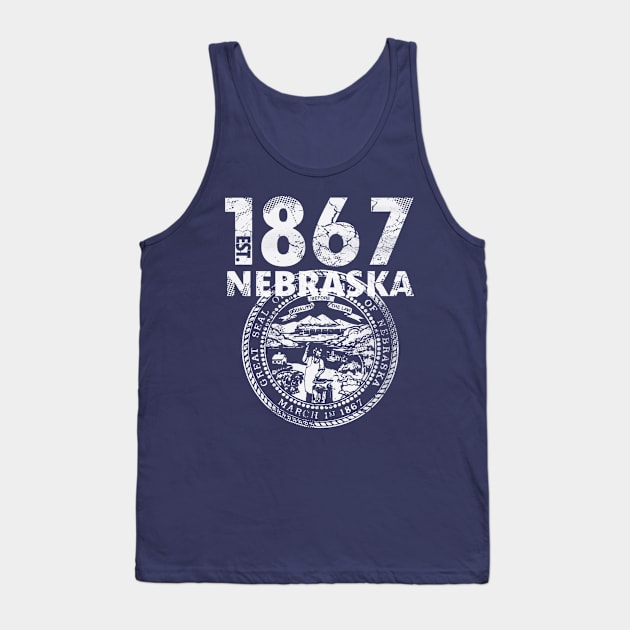 Nebraska State Flag Est 1867 Vintage Distressed Tank Top by E